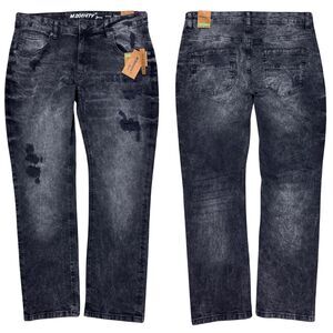 M. Society Men's Jeans Slim Straight Bob Black Wash Distressed Stretch 34X30 New